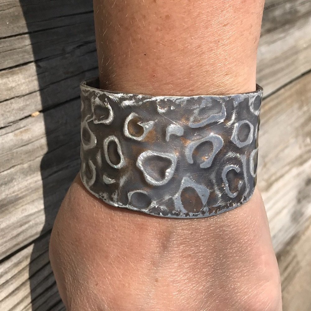 Leopard Solid Sterling Silver 925 Cuff Bracelet Cheetah Animal Print Repousse